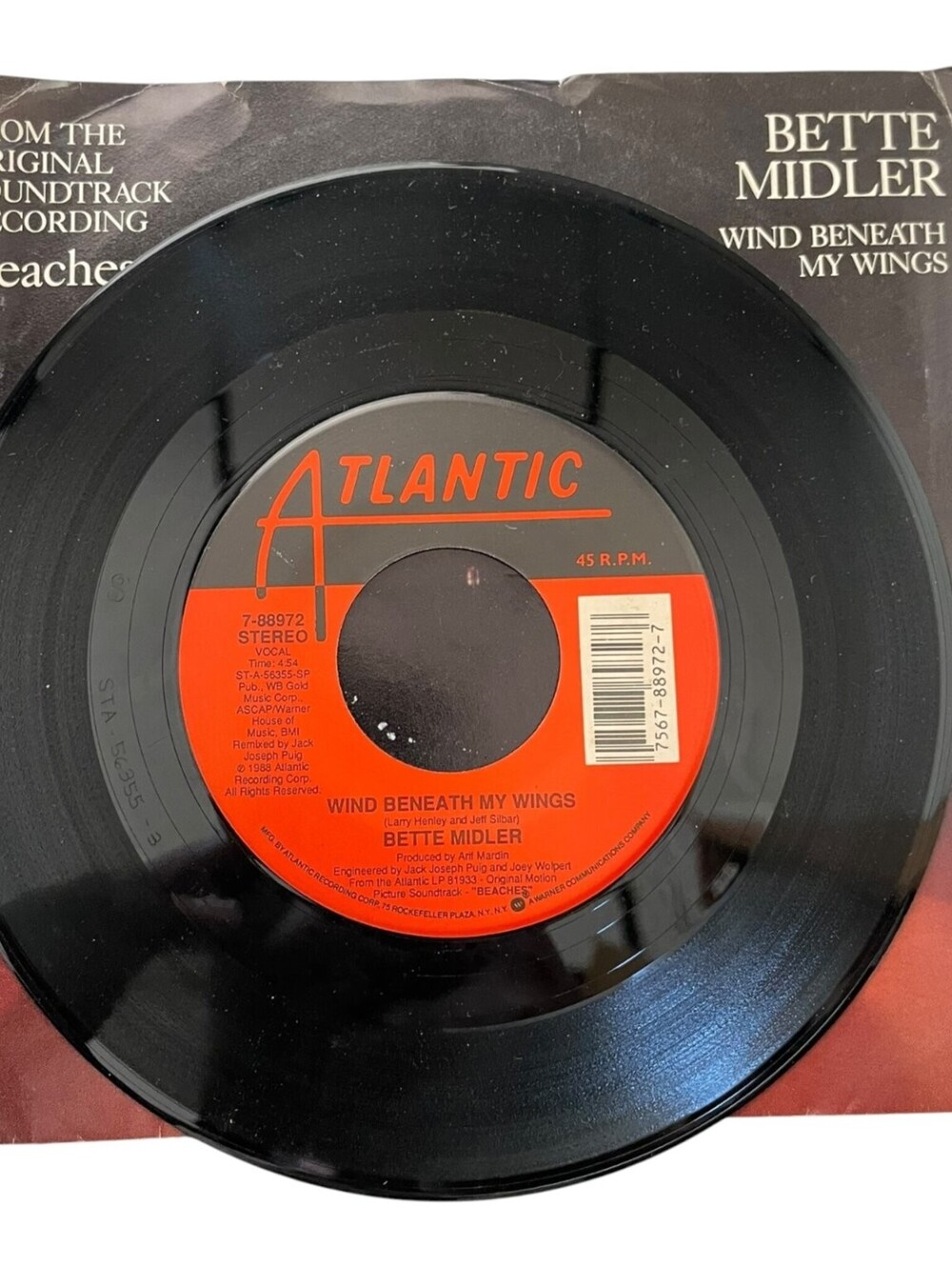 Bette Midler - Wind Beneath My Wings / Oh Industry 7" Vinyl 45 RPM Single